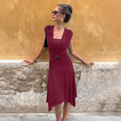 Buckle Wrapped Short Sleeve Midi Dress