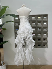 Strapless Diamonds Patchwork Ruffles Long Dress