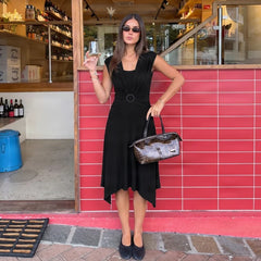 Buckle Wrapped Short Sleeve Midi Dress