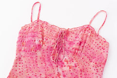 Pink Print Chiffon Long Dress