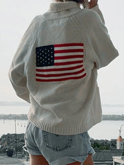American Flag Cardigan - Loose Fit V-Neck Knit