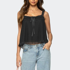 Silky Bow Tied Babydoll Crop Top