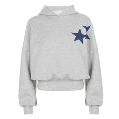 Grey Blue Star Print Hoodie