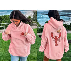 Floral/Crab/Fish Letter Embroidery Hooded Sweatshirt