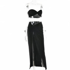 Twisted Tube Top And High Slit Maxi Skirt Set
