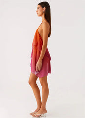 Gradient Halter Frill Mini Dress
