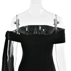 Slash Neck Off-Shoulder Ribbon Split Maxi Dress