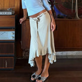 Ribbion Tie Up Frill Hem Midi Skirt