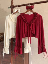 Ruffles V Neck Crop Bow Knitted Cardigan