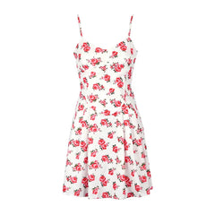 White Floral Print Tie Up Strap Midi Dress