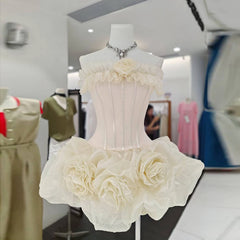 Strapless Patchwork Floral Ruffle Mini Dress