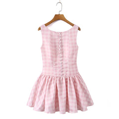 Gingham Mini Button Sleeveless Dress