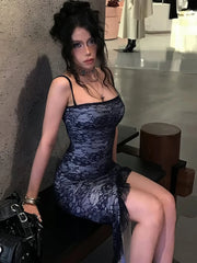 Lace Jacquard Irregular Hem Mesh Midi Dress