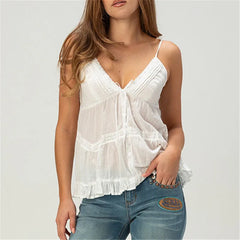 Spaghetti Strap V-neck Babydoll Top