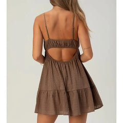 Spaghetti Strap Babydoll Tied V-Neck Mini Dress