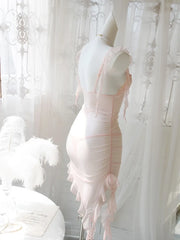 Mesh Ruffle Trim Sheer Nightdress with Panty