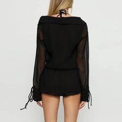 Long Sleeve V-Neck Mesh Cover Up Mini Dress