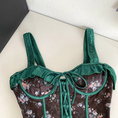 Floral Embroidery Tie-Up Corset Top
