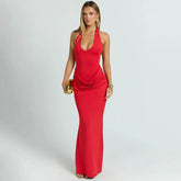 Halter Draped Bodycon Maxi Dress