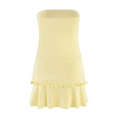 Yellow Frills Knotted Strapless Mini Dress