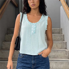 Ruffle U Neck Sleeveless Crop Top