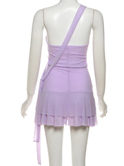 Lilac Mesh Frill Mini Dress