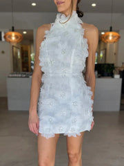 Halter 3d Flower Appliques Mini Dress
