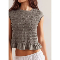 Smocked Ruffle Hem Short Sleeve Top