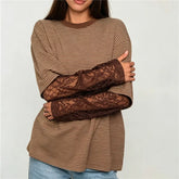 Striped Mock Lace Long Sleeve Underlayer T-shirt