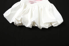 White Puff Strapless Flower Print Mini Dress