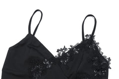 Black Embroidered Crop Top and Irregular Lace Hem Midi Skirt Set