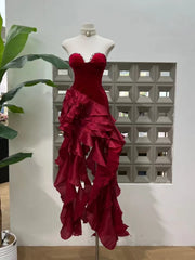 Strapless Diamonds Patchwork Ruffles Long Dress