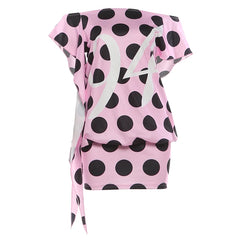 Pink Polka Dot Short Sleeve Tassel Mini Dress