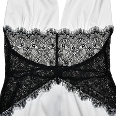 Satin Lace Patchwork V-neck Midi Dress