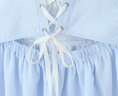 Blue Lace Back Striped Sling Mini Dress