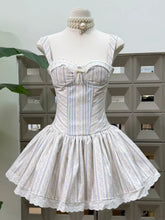 Striped Lace Trim Boned Bodice Flared Mini Dress