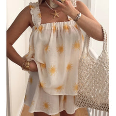 Printed Striped Tank Tops And Shorts Set