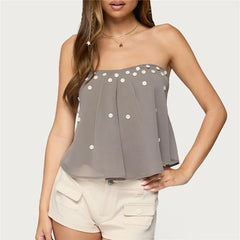 Grey Strapless Decorative Button Babydoll Top