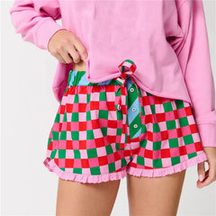 Christmas Boxer Graphic Print Ruffle Shorts