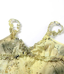 Green Printed Frill Strap Top And Midi Skirt Set