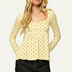 Polka Dot Peplum Long Sleeve Top