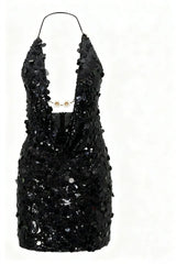 Sequin Chain Halter Mini Dress