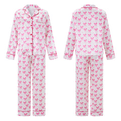 Bow Print Satin Loungewear Pajama Set