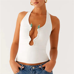 Plunging Front Cutout Halter Tank Top