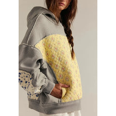 Floral Print Quilted Patchwork Hoodie