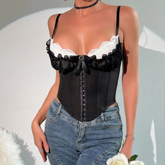 Ruffle Lace Bowknot Buckle Corset Top