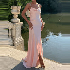Pink Open Back Cowl Maxi Dress