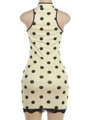 Stand-Up Collar Polka Dot Sleeveless Mini Dress