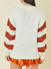 Stripe Round Neck Pumpkin Spice Sweater