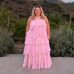 Flower Ruffles Halter Long Dress